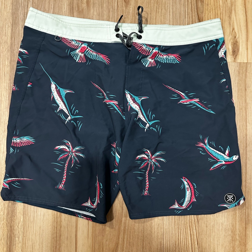 Men's Navy Swim Shorts with Tropical Print